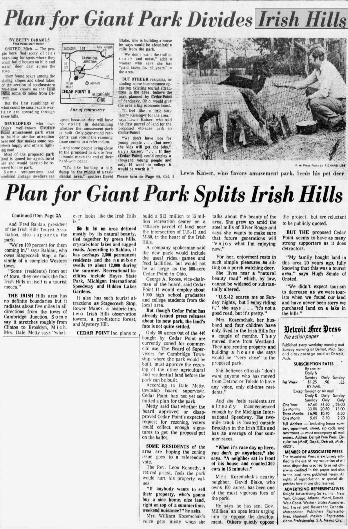 Frontier City - July 1974 Article On Cedar Point Buying Land (newer photo)